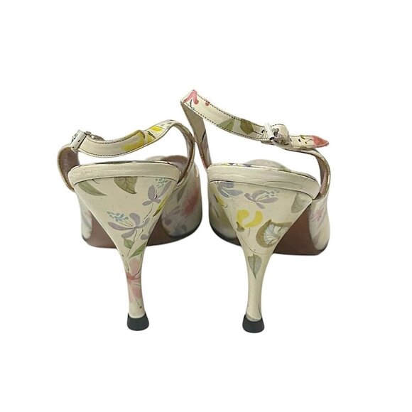 Vintage French Bootery 1950s Floral Leather Peep Toe Slingback Heels –Size 8.5B - Picture 7 of 15